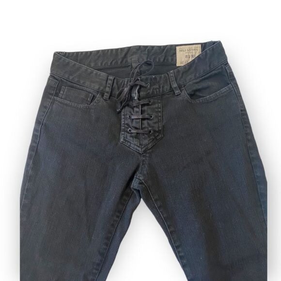 Nili Lotan Washed Black Lace-Up Front Skinny Jeans, Size 0 - Picture 7 of 12